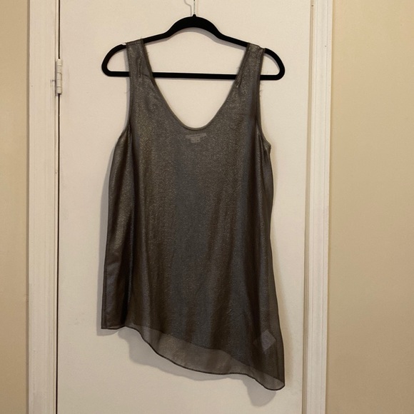 Helmut Lang Silk Asymmetric Metallic Sheer Tank Top - Picture 1 of 4